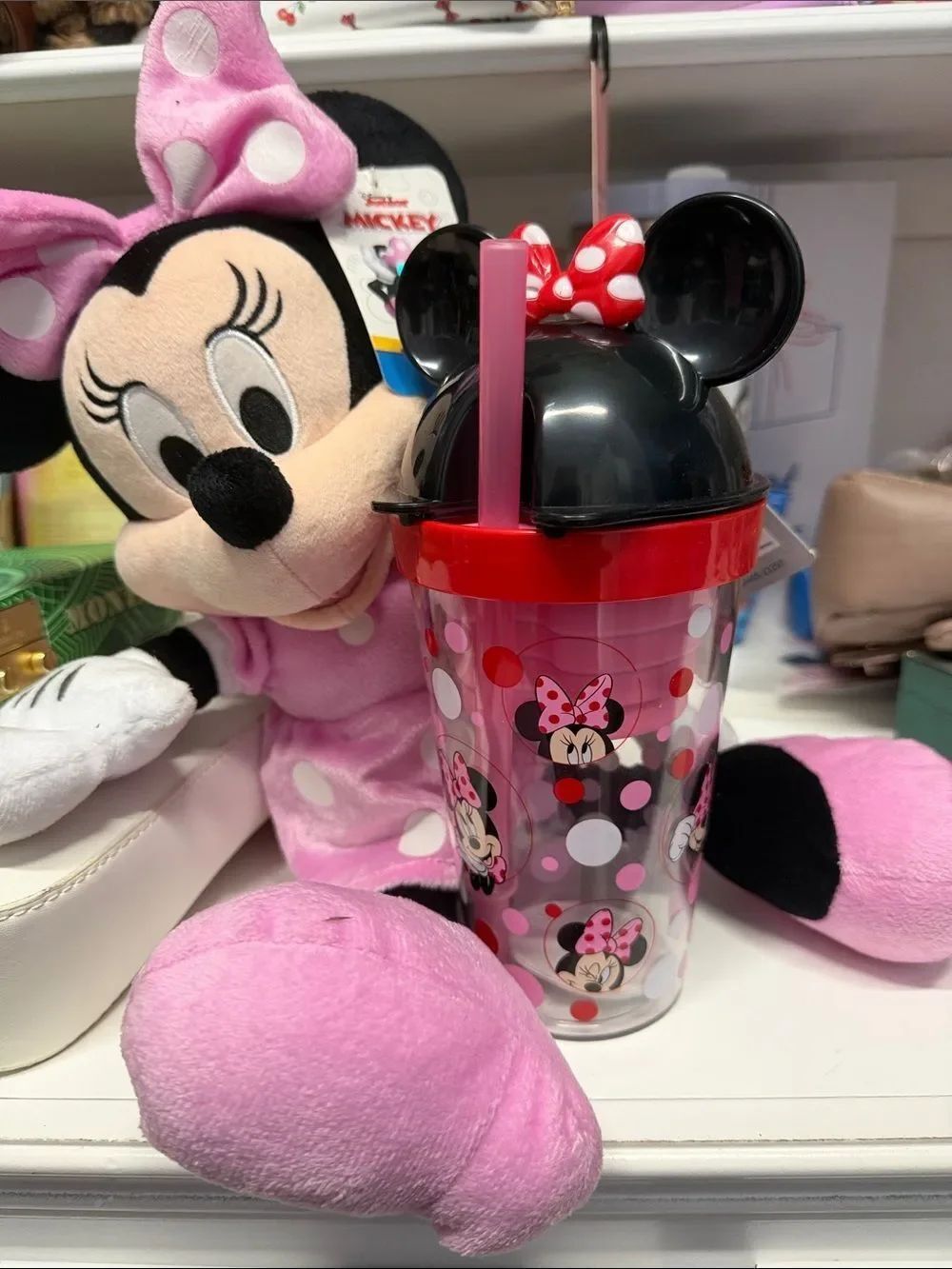 Minnie Mouse Polka Dot Tumbler with Straw and snack storer